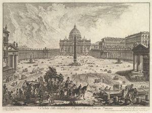 Uitzicht op de Sint-Pietersbasiliek en het plein in het Vaticaan, uit Vedute di Roma Roman Vie...