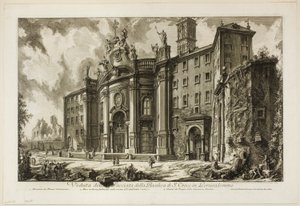 Gezicht op de Façade van de Basiliek van S. Croce in Gerusalemme, uit Zichten van Rome door Giovanni Battista Piranesi