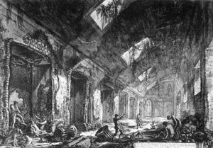 Uitzicht op de Heliocaminus bij de Villa van Hadrianus, Tivoli, uit de 