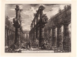 Uitzicht op de Overblijfselen van de Twee Rijen Kolommen in de Tempel van Neptunus die oorspronkelijk de zuilengangen langs de zijkanten van de cella vormden en het bovenste deel van het dak ondersteunden, uit Verschillende Uitzichten van Paestum