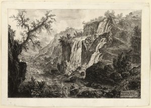 Uitzicht op de Kleine Waterval en Stroomversnellingen, Tivoli, uit Zichten van Rome door Giovanni Battista Piranesi