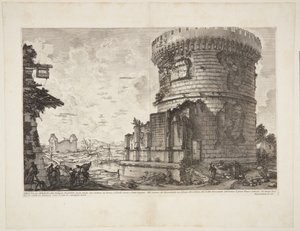 Uitzicht op het graf van de Plautii op de weg van Rome naar Tivoli nabij de Ponte Lugano