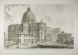 Zicht op de buitenkant van de Sint-Pietersbasiliek in het Vaticaan, van Views of Rome