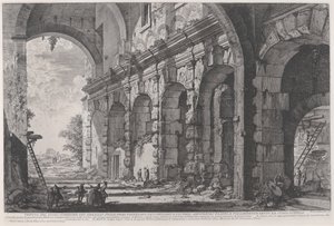 Uitzicht op de bovenverdieping van de kooien voor wilde dieren gebouwd door keizer Domitianus door Giovanni Battista Piranesi
