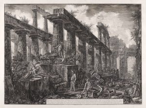 Vue des restes de la celle du Temple de Neptune (Zicht op de overblijfselen van de Cella van de Tempel van Neptunus), uit Différentes vues de door Giovanni Battista Piranesi
