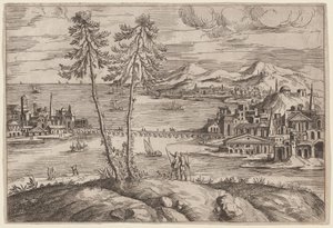 Landschap met twee bomen door Giovanni Battista Pittoni