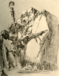 Een bisschop, twee andere priesters en een diaken met het ritueel, ca. 1740s, 1928 door Giovanni Battista Tiepolo