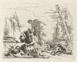 Een Vrouw met Haar Armen in Kettingen en Vier Andere Figuren, uit Vari capricci door Giovanni Battista Tiepolo