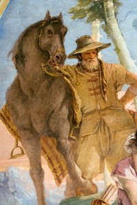 Detail van Boer, van Angelica komt de Gewonde Medoro te hulp, van de Kamer van Orlando Furioso in de Palazzina, 1757 door Giovanni Battista Tiepolo