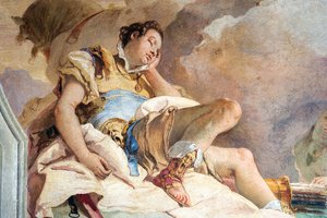 Detail van Rinaldo, uit Armida ontvoert de slapende Rinaldo, uit de Kamer van Jeruzalem Bevrijd in de Palazzina, 1757 door Giovanni Battista Tiepolo