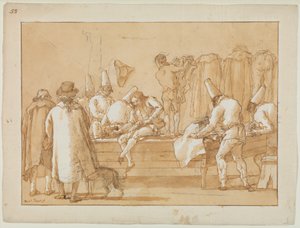 Punchinello als assistent van de kleermaker, ca. 1800 door Giovanni Battista Tiepolo