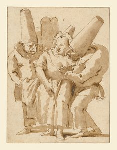 Punchinellos die een vrouw benaderen door Giovanni Battista Tiepolo