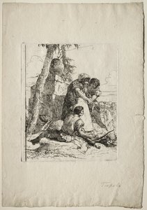 Scherzi di Fantasia: Tovenaar Wijst een Brandend Hoofd aan Twee Jongeren, 1750s door Giovanni Battista Tiepolo