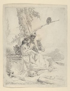 De familie van de oosterse boer, uit de Scherzi door Giovanni Battista Tiepolo