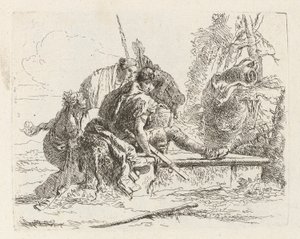 Twee Soldaten en Twee Vrouwen, uit Vari capricci (Verschillende Capriccios) door Giovanni Battista Tiepolo