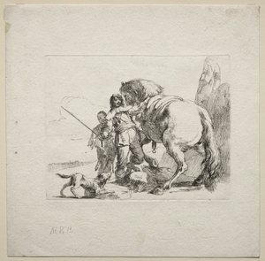 Verschillende caprices: De ridder die zijn paard bestijgt, 1785