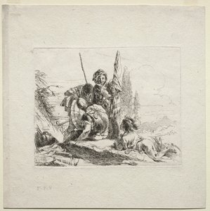 Verschillende Caprices: De Drie Soldaten en de Jongen, 1785 door Giovanni Battista Tiepolo
