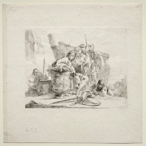 Verschillende Caprices: De jonge man zittend, leunend tegen een urn, 1785
