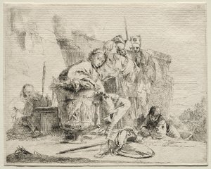 Verschillende Caprices: Jonge man zittend, leunend tegen een urn door Giovanni Battista Tiepolo