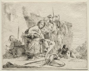 Verschillende Caprices: Jonge man zittend, leunend tegen een urn door Giovanni Battista Tiepolo