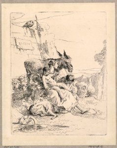 Vrouw met twee kinderen en een ezel, plaat 21 uit de Scherzi di Fantasia door Giovanni Battista Tiepolo