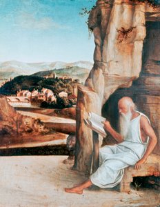 St. Hiëronymus lezend in een landschap