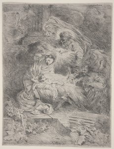 De Geboorte met God de Vader, de Duif van de Heilige Geest en Engelen door Giovanni Benedetto Castiglione