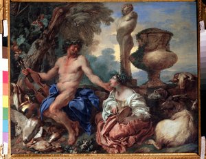 Pastorale scène. Faun en herderin
