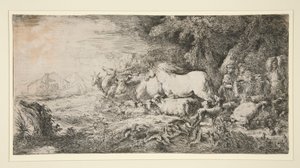Dieren die de Ark van Noach Binnenkomen door Giovanni Benedetto Castiglione
