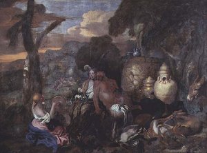 Bacchanten en een sater door Giovanni Benedetto Castiglione