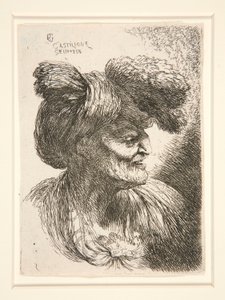 Figuur naar rechts, uit de serie Kleine studies van hoofden door Giovanni Benedetto Castiglione