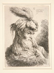 Figuur naar rechts, uit de serie Kleine studies van hoofden door Giovanni Benedetto Castiglione