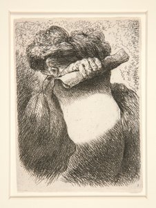 Figuur die een grote banderol vasthoudt, uit de serie Kleine Studies van Hoofden