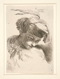 Figuur met hun hoofd tegen hun schouder, uit de serie Kleine studies van hoofden door Giovanni Benedetto Castiglione