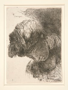 Figuur met gebogen hoofd, uit de serie Kleine studies van hoofden door Giovanni Benedetto Castiglione