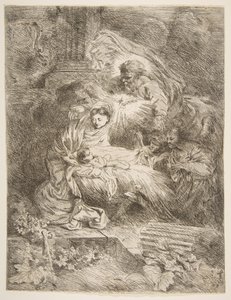 God de Vader die de Maagd en het Kind observeert, engelen aan de rechterkant, ca. 1645-47 door Giovanni Benedetto Castiglione