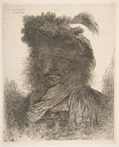 Hoofd van een man in schaduw licht naar links gedraaid, uit de serie van Grote Or door Giovanni Benedetto Castiglione