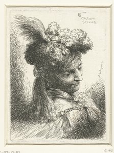 Hoofd van een jongeman met een oorbel Kleine studie van hoofden met oosterse hoofddeksels (serie titel) door Giovanni Benedetto Castiglione