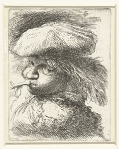 Hoofd van een jongen blazend op een trompet (Kleine studie van hoofden met oosterse hoofddeksels) door Giovanni Benedetto Castiglione