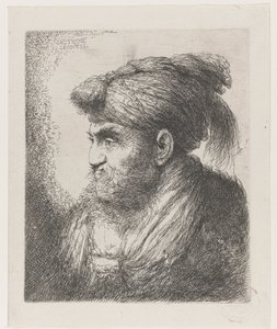 Hoofd van een man met een tulband met kwast (Grote studie van hoofden met oosterse hoofddeksels) door Giovanni Benedetto Castiglione