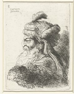 Hoofd van een oude man met tulband (Kleine studie van hoofden met oosterse hoofddeksels) door Giovanni Benedetto Castiglione
