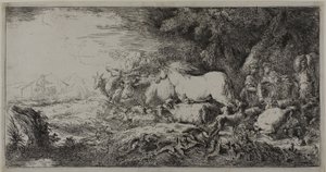 Noach en de dieren die de ark binnengaan door Giovanni Benedetto Castiglione