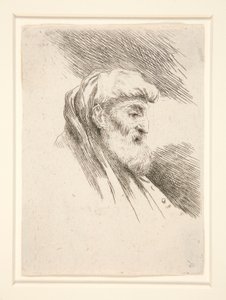 Oude man met lange baard, in profiel, naar rechts gekeerd (uit de serie Les petites tetes)