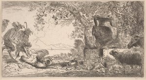 Pan Liggend voor een Grote Vaas door Giovanni Benedetto Castiglione