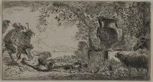 Pan Liggend voor een Grote Vaas door Giovanni Benedetto Castiglione