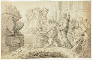 Opwekking van Lazarus (recto); Reizigers met kar buiten herberg (verso)