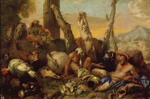 De fabel van Diogenes, op zoek met een lantaarn naar een goed mens door Giovanni Benedetto Castiglione
