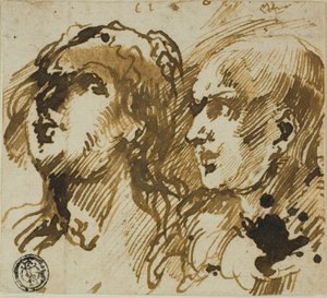 Twee hoofden door Giovanni Benedetto Castiglione