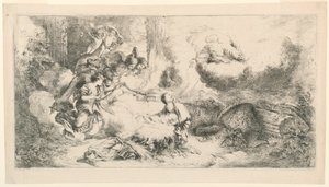 Maagd en Kind met God de Vader en Engelen door Giovanni Benedetto Castiglione