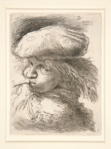 Jonge Man die Trompet Blaast, uit de serie Les petites tetes d door Giovanni Benedetto Castiglione